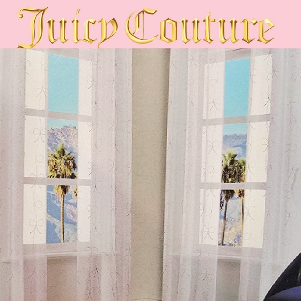 Juicy Couture Home Pink Glitter Bow Four Embroidered Window Panels w/Grommets